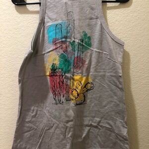 Rock & Roll Cowgirl Cactus Graphic Tank Top - Gray with Multicolor Accents